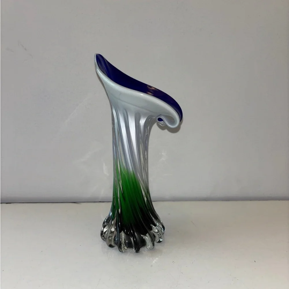 Vintage Jack in the Pulpit Calla lily vase, Murano Glass style 8”